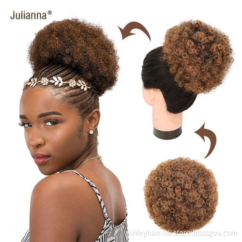 Julianna Afro Kids Ponytail Buns Pony Tail Extension Attachment Accessories Drawstring Comb Clip In Ladies Afro Puff Hair Bun